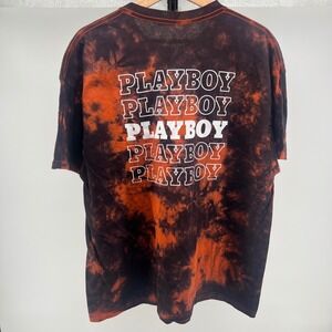 Playboy Tie Dye T Shirt Mens XL Orange Black Cotton Short Sleeve‎ Graphic Tee